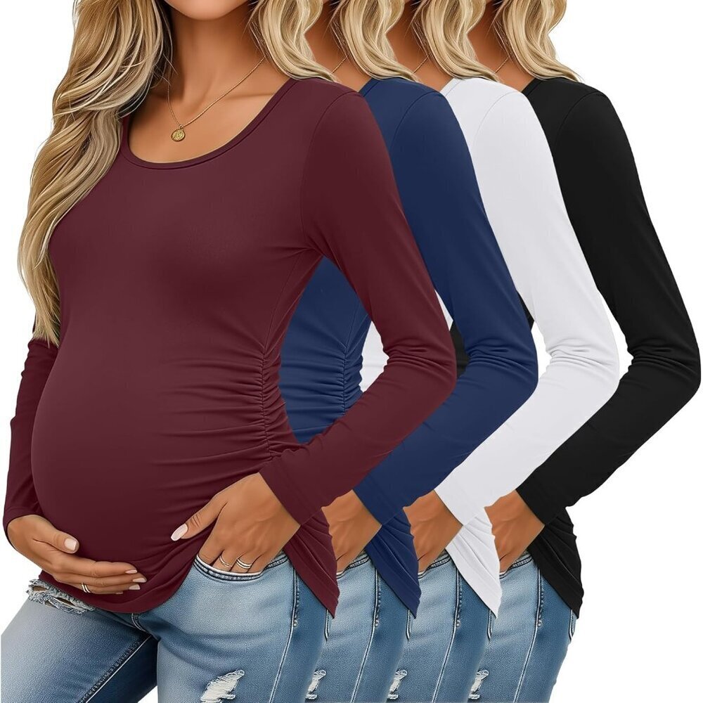 Women's Maternity Shirts Long Sleeve Crew Neck 4 Pack Casual Pregnancy Tops